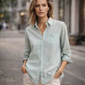 Nili Lotan Blue Green Plaid Button Up Shirt Top  Women's Size Small